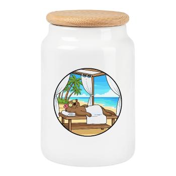 Strand-Spa Otter-Tier-Entspannungskunst - Keksdose mit Holzdeckel - Weiß - Vorne