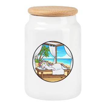 Spa plage Licorne Art magique et relaxant - Boîte à biscuits avec couvercle en bois - blanc - Devant