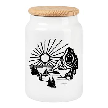 Paysage de vacances (noir) - Boîte à biscuits avec couvercle en bois - blanc - Devant