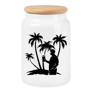 Silhouette de la visite des palmiers de vacances - Boîte à biscuits avec couvercle en bois - blanc - Devant