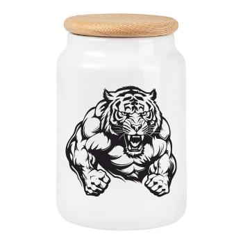 Culturisme Tiger - Boîte à biscuits avec couvercle en bois - blanc - Devant