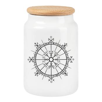 Vegvisir 9 Worlds Runes - Germanic Vikings - Cookie Jar with Wooden Lid - white - Front