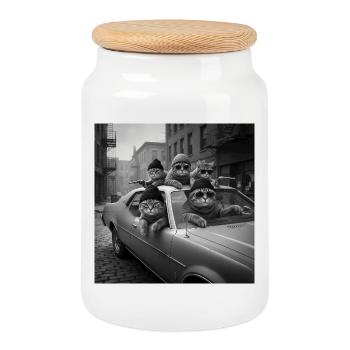 Funny Gangster Cat T-Shirt for Men - Cookie Jar with Wooden Lid - white - Front