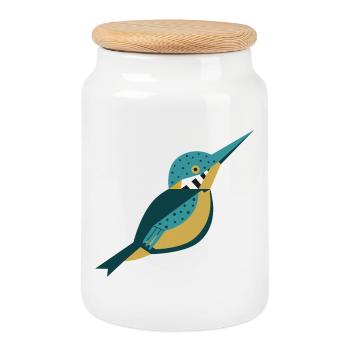Geometrischer Eisvogel mit Punkten L-Blau - Keksdose mit Holzdeckel - Weiß - Vorne