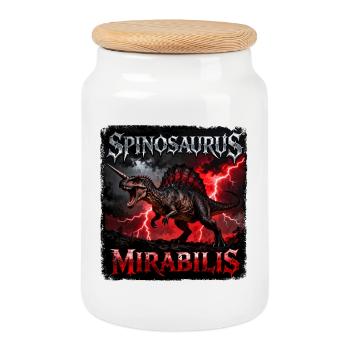 Spinosaurus Mirabilis – Dino avec Tonnerre et Foudre - Boîte à biscuits avec couvercle en bois - blanc - Devant