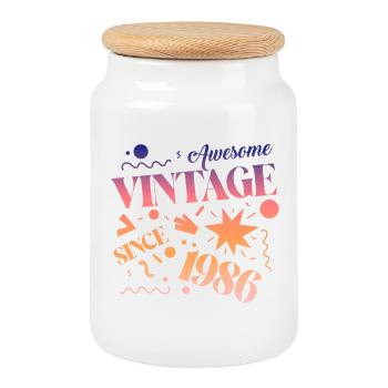 Millésime 1986 - Boîte à biscuits avec couvercle en bois - blanc - Devant