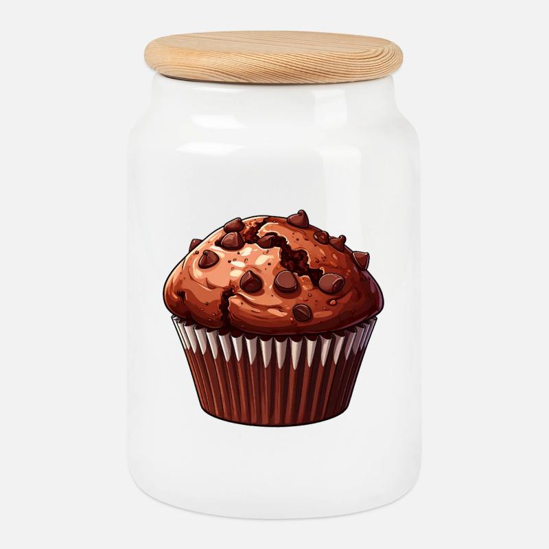 Muffin au chocolat - Boîte à biscuits avec couvercle en bois - blanc