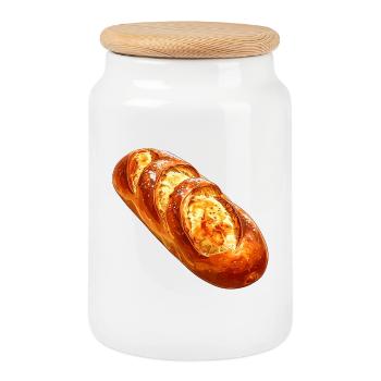 Bread or baguette - Cookie Jar with Wooden Lid - white - Front
