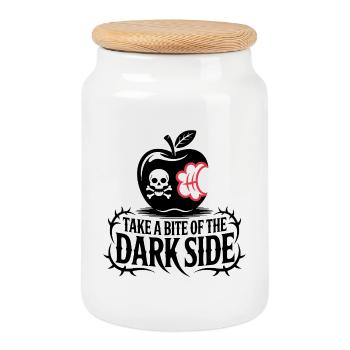 Dark Apple with Bite Design - Cookie Jar with Wooden Lid - white - Front