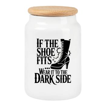 Shoe Design Dark Side Saying - Cookie Jar with Wooden Lid - white - Front