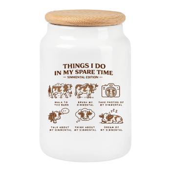 Simmental Cow Design Gift Farmer Farmer Style - Cookie Jar with Wooden Lid - white - Front