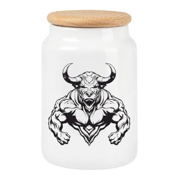 Bull Taurus Bodybuilding - Boîte à biscuits avec couvercle en bois - blanc - Devant