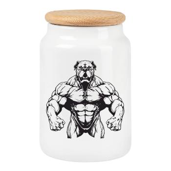 Muscles de bête canine - Boîte à biscuits avec couvercle en bois - blanc - Devant