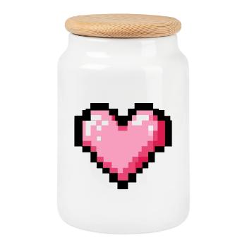 Retro 8-bit pixel heart - Cookie Jar with Wooden Lid - white - Front