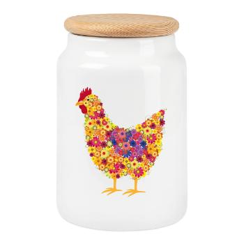 Fans de poulet - Coq - Coq - Poulet fleur - Bio - Boîte à biscuits avec couvercle en bois - blanc - Devant