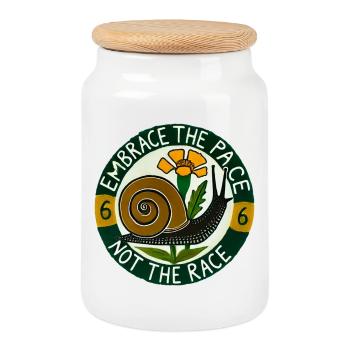 Adoptez le rythme, pas la course - Boîte à biscuits avec couvercle en bois - blanc - Devant