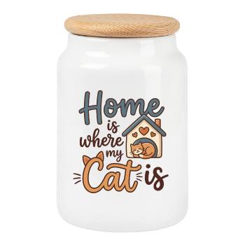 Home Is Where My Cat Is – Süßes Katzenmotiv - Keksdose mit Holzdeckel - Weiß - Vorne