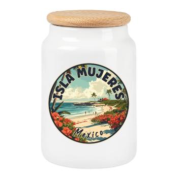 Experience Tropical Paradise Isla Mujeres Mexico - Cookie Jar with Wooden Lid - white - Front