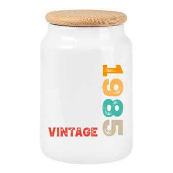 1985 vintage - Cookie Jar with Wooden Lid - white - Front
