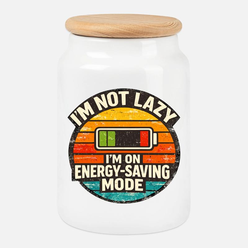 Energie-Sparmodus Humor - Keksdose mit Holzdeckel - Weiß