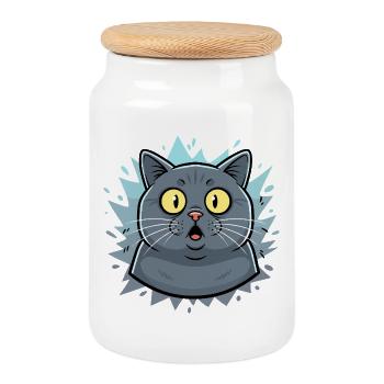 Portrait surpris de chat avec flashs - Boîte à biscuits avec couvercle en bois - blanc - Devant