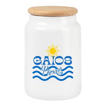 Gaios Paxos Soleil et Vagues - Boîte à biscuits avec couvercle en bois - blanc - Devant