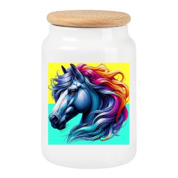 cheval - Boîte à biscuits avec couvercle en bois - blanc - Devant