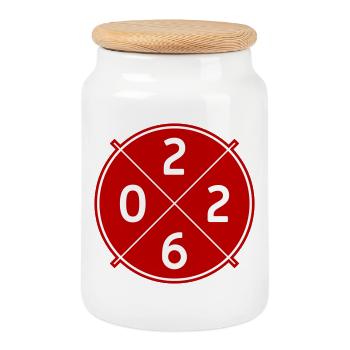 2026 year - Cookie Jar with Wooden Lid - white - Front