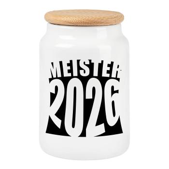 Meister 2026 Meisterschaft - Keksdose mit Holzdeckel - Weiß - Vorne