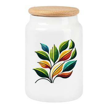 Colourful Leafen Symphony - Cookie Jar with Wooden Lid - white - Front