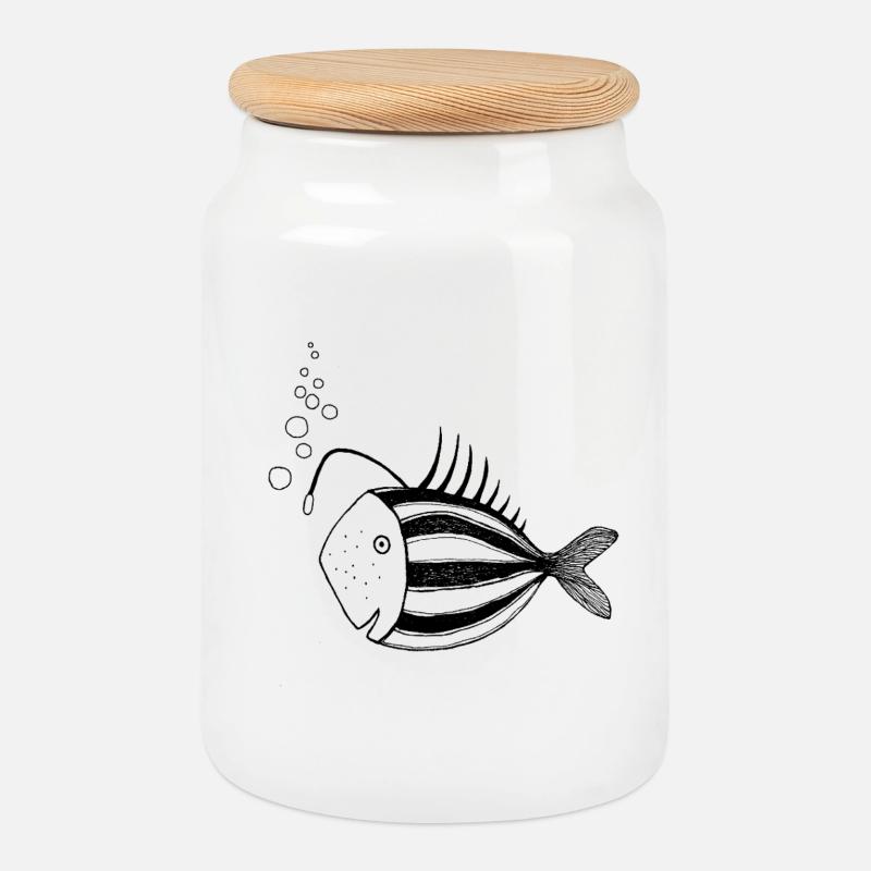 Fisch Lampe - Keksdose mit Holzdeckel - Weiß