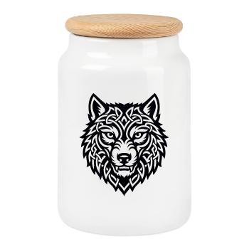 Wolf viking Ulfr Guerrier nordique Design - Boîte à biscuits avec couvercle en bois - blanc - Devant