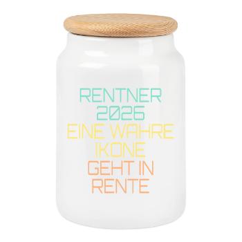 Rentner 2026 Ikone Rente - Keksdose mit Holzdeckel - Weiß - Vorne