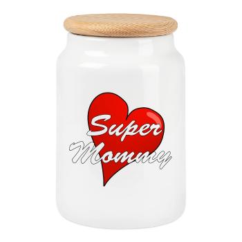 SUPER MOMMY - Cookie Jar with Wooden Lid - white - Front