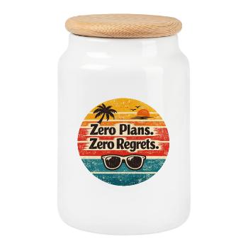 Beach Vibes – Zero Plans Zero Regrets - Cookie Jar with Wooden Lid - white - Front