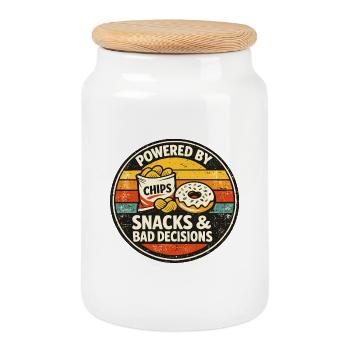 Propulsé par les chips – Snacks et mauvaises décisions - Boîte à biscuits avec couvercle en bois - blanc - Devant