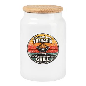 Therapy? No, my grill - Cookie Jar with Wooden Lid - white - Front