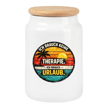 Urlaub statt Therapie Retro Kreis - Keksdose mit Holzdeckel - Weiß - Vorne