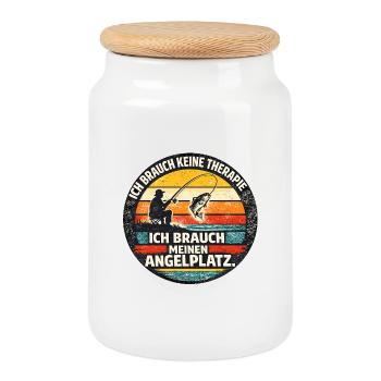 Fishing Spot Retro Circle Vintage - Cookie Jar with Wooden Lid - white - Front