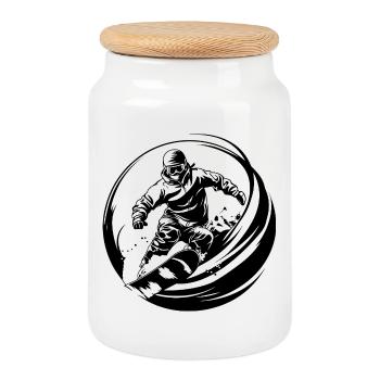 Silhouette de l’homme snowboardeur - Boîte à biscuits avec couvercle en bois - blanc - Devant