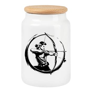 Silhouette de l’homme tireur à l’arc - Boîte à biscuits avec couvercle en bois - blanc - Devant