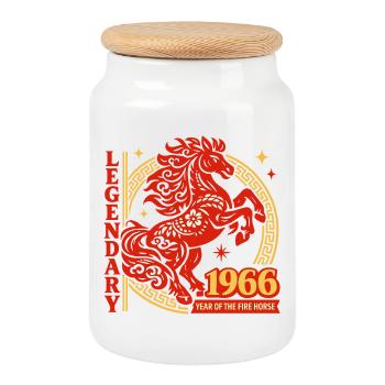 Cadeau du 60e anniversaire de la Légende du Cheval de Feu 1966 - Boîte à biscuits avec couvercle en bois - blanc - Devant