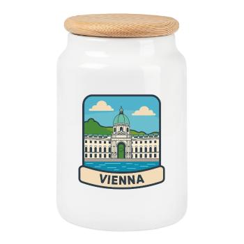Vienna Austria Hofburg Palac Retro Travel Badge - Cookie Jar with Wooden Lid - white - Front