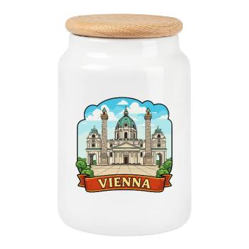 Emblème rétro du ruban de la Karlskirche de Vienne Autriche - Boîte à biscuits avec couvercle en bois - blanc - Devant