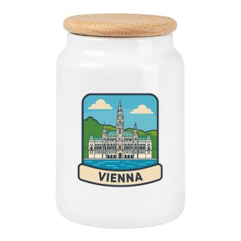 Vienna Austria Rathaus City Hall Retro Souvenir - Cookie Jar with Wooden Lid - white - Front
