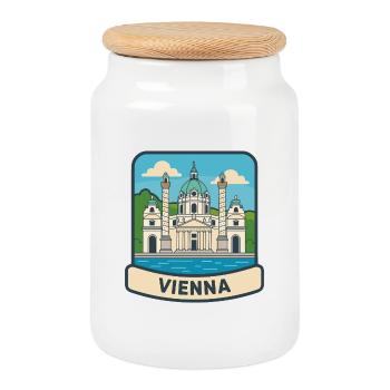 Emblème de voyage vintage de la Karlskirche de Vienne Autriche - Boîte à biscuits avec couvercle en bois - blanc - Devant