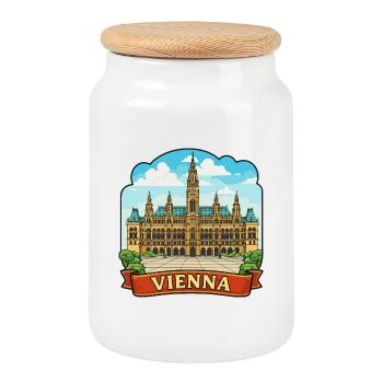 Insigne de voyage vintage Rathaus de Vienne Autriche - Boîte à biscuits avec couvercle en bois - blanc - Devant