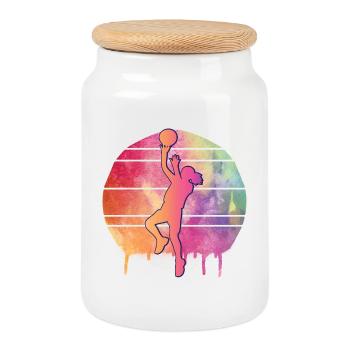 Basketball Player Watercolor - Cookie Jar with Wooden Lid - white - Front