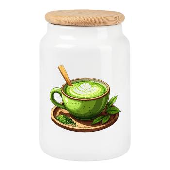 Matcha Tee - Keksdose mit Holzdeckel - Weiß - Vorne