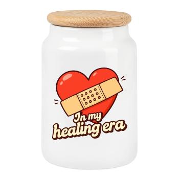 In My Healing Era – Positiver Herz Spruch - Keksdose mit Holzdeckel - Weiß - Vorne